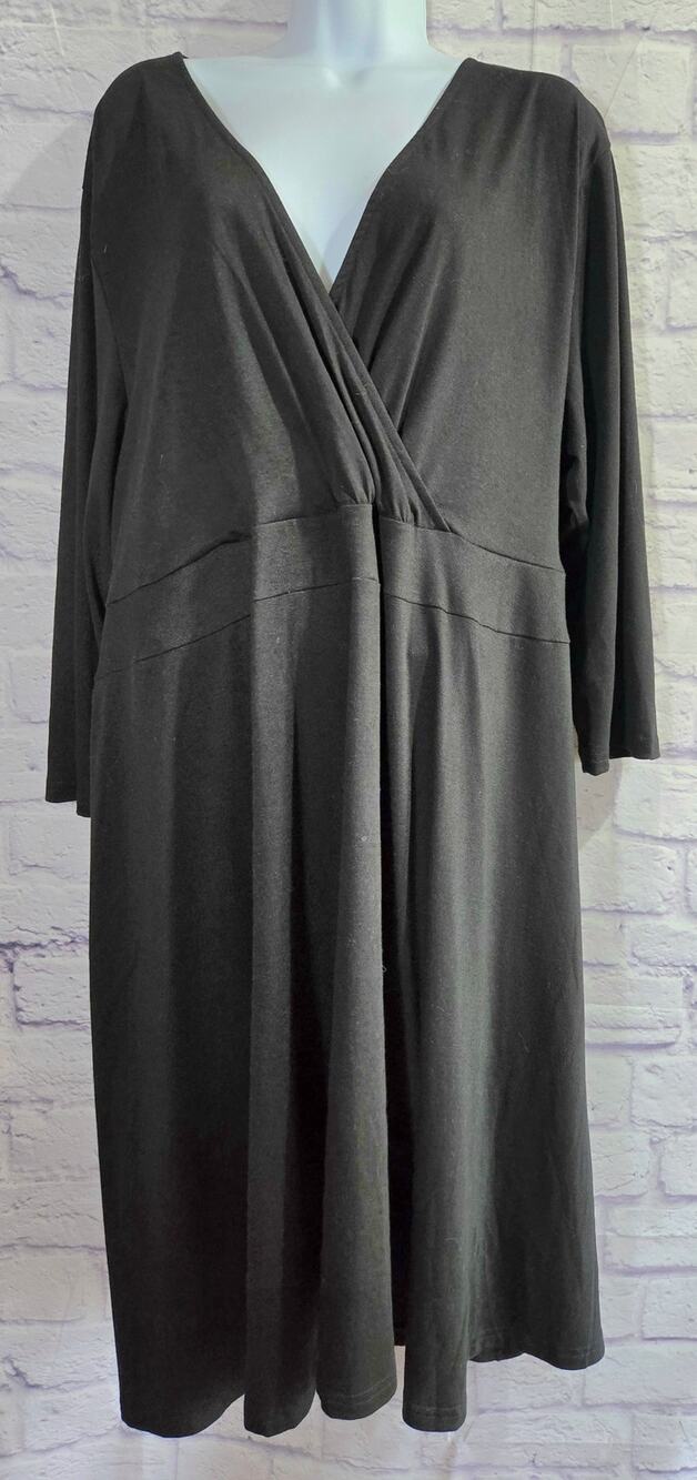 Amzplus Black Criss Cross Bodice A-Line Dress 4XL Plus Flowy Stretchy